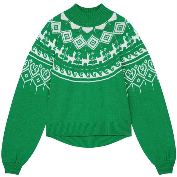 Maje Fair Isle Mascot Mock Neck Sweater Green Size 1 NWT
